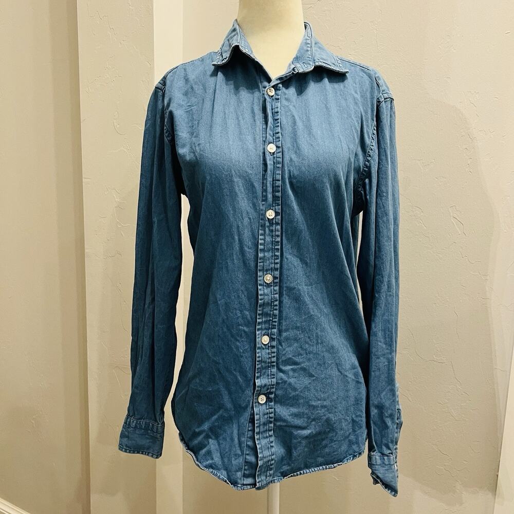 BANANA REPUBLIC Blue Button Up Shirt Grant  Slim Fit Women Size S Long Sleeve